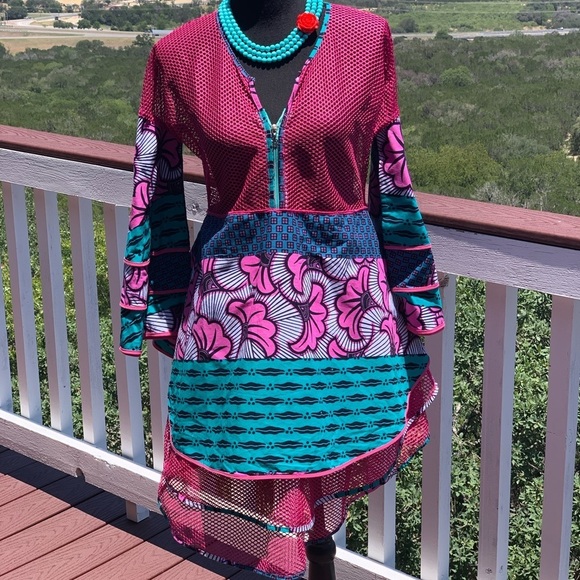 Colorful Mesh African Print Dress - Picture 2 of 14